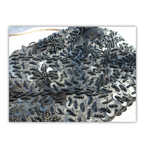 Du Val Black Purse Hong Kong Sequin Beads Evening Hand Chain Bag Clasp Vintage - Picture 11 of 15